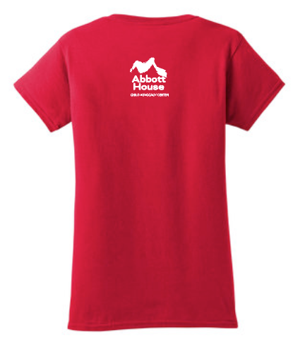 Abbott House "Dog" Design Short Sleeve V-neck T-shirt (red)