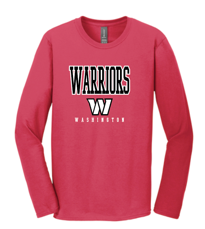 Washington High "Warriors W" Design L/S T-shirt (red)