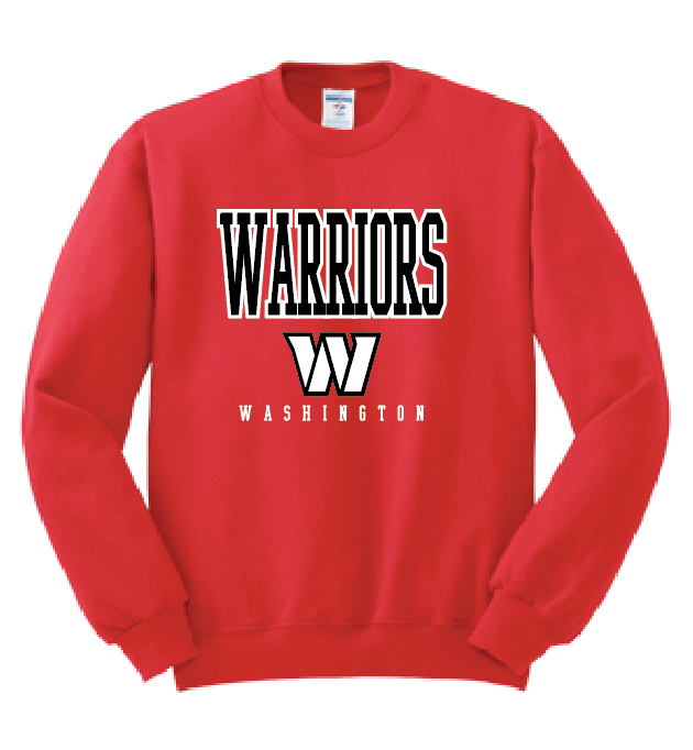 Washington High "Warriors W" Design Crewneck Sweatshirt (red)