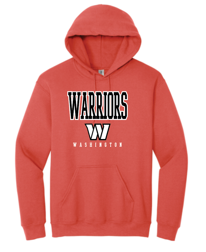 Washington High "Warriors W" Design Hooded Sweatshirt (red)