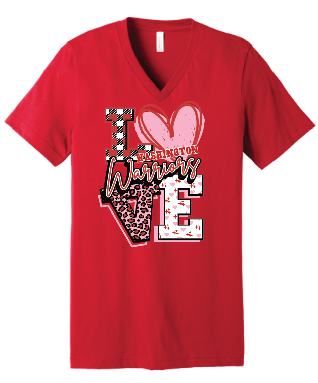 Washington High "Love" Design S/S V-neck T-shirt (red)