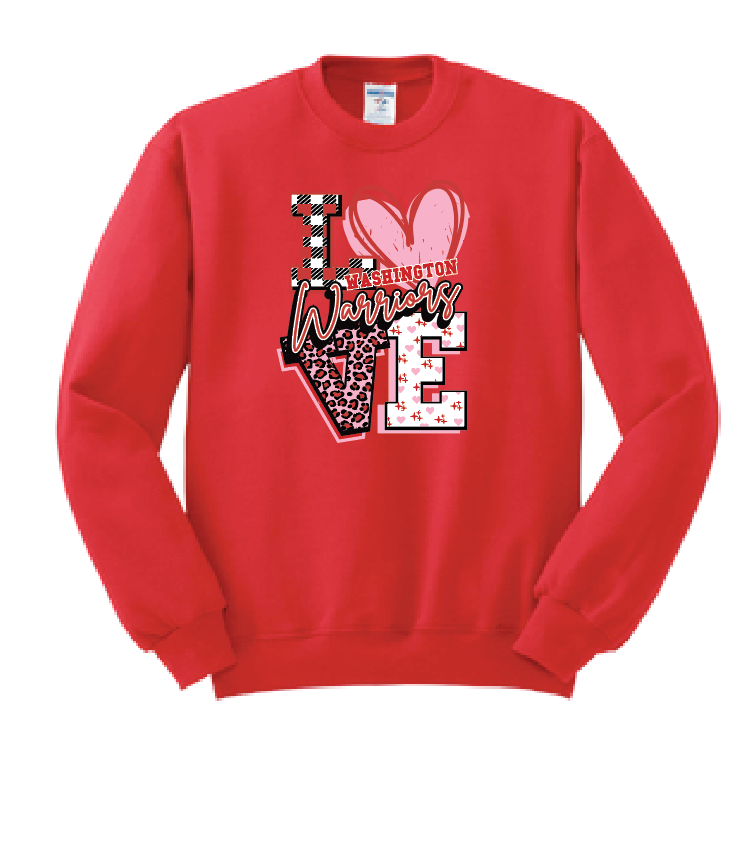 Washington High "Love" Design Crewneck Sweatshirt (red)