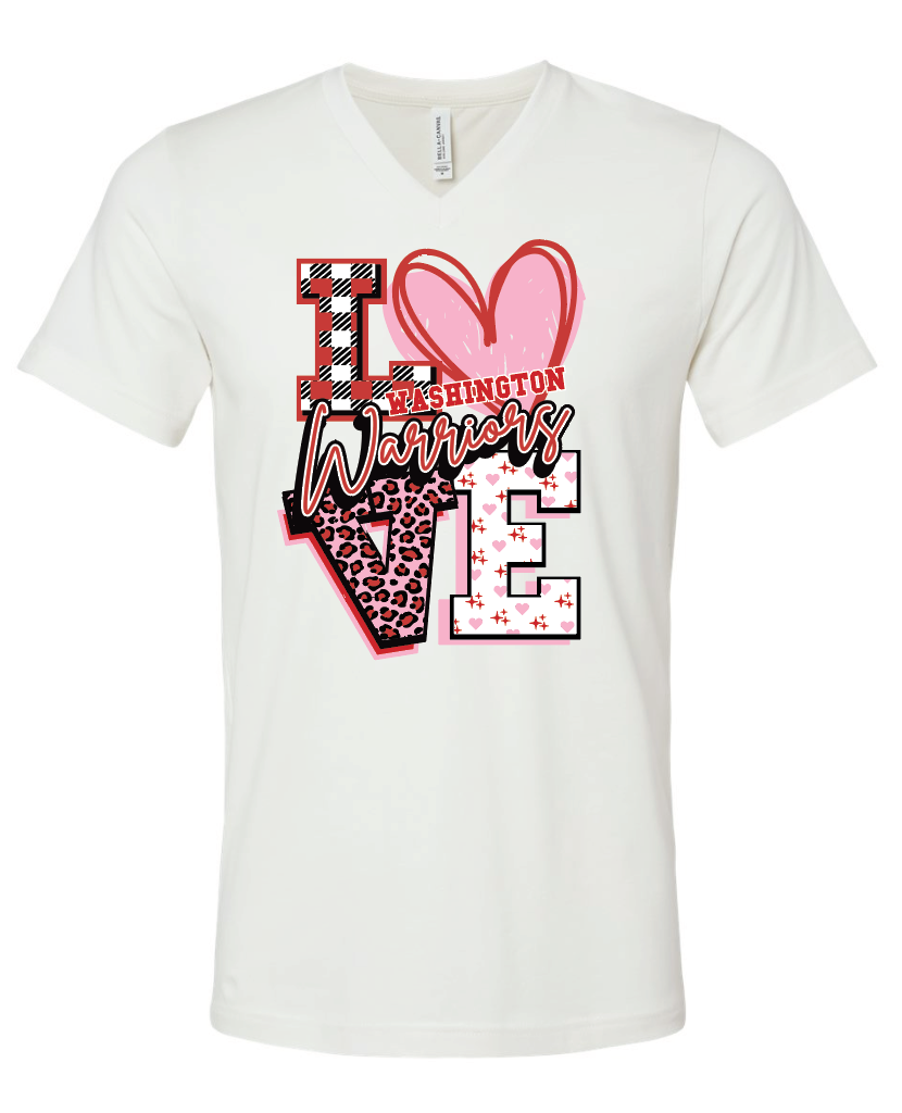 Washington High "Love" Design S/S V-neck T-shirt (white)