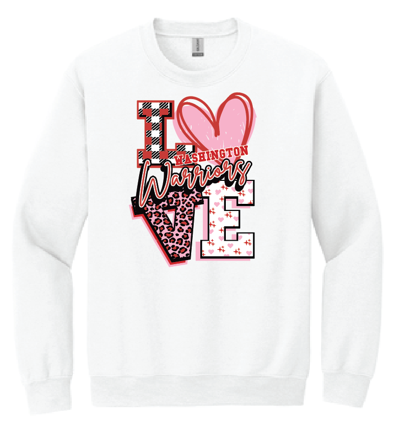 Washington High "Love" Design Crewneck Sweatshirt (white)