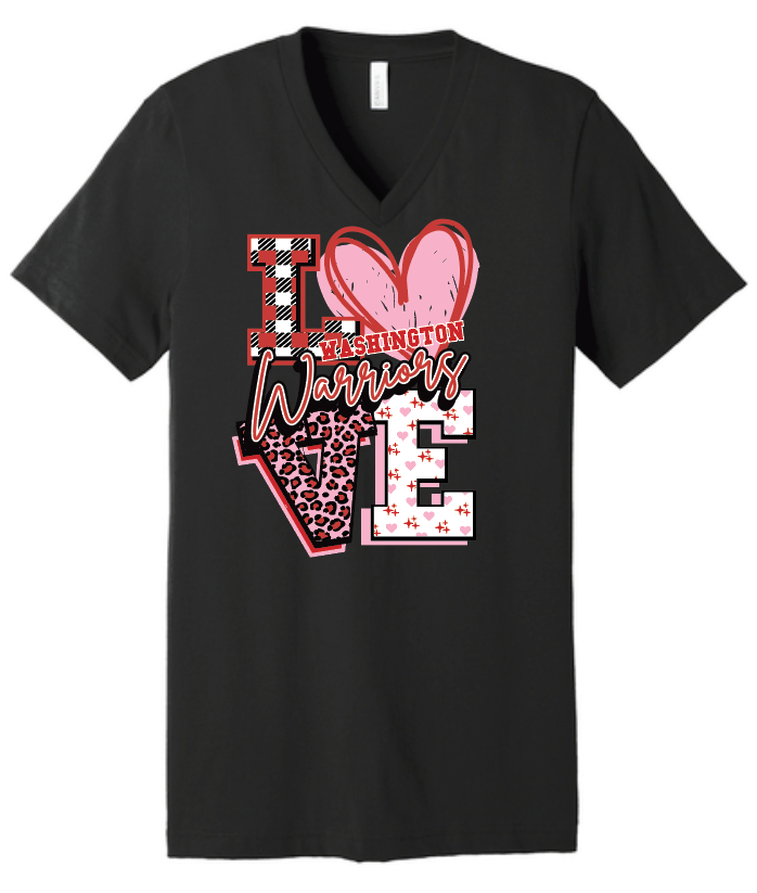 Washington High "Love" Design S/S V-neck T-shirt (black)