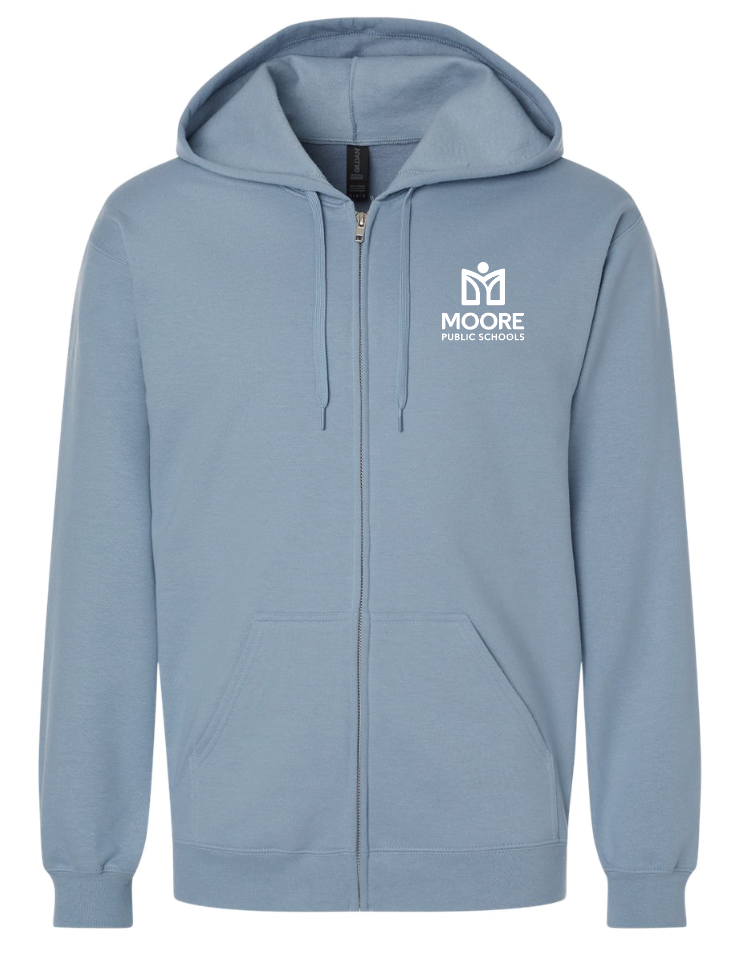 Moore Public Schools "Logo" Softstyle Full Zip Hooded Sweatshirt (stone blue)