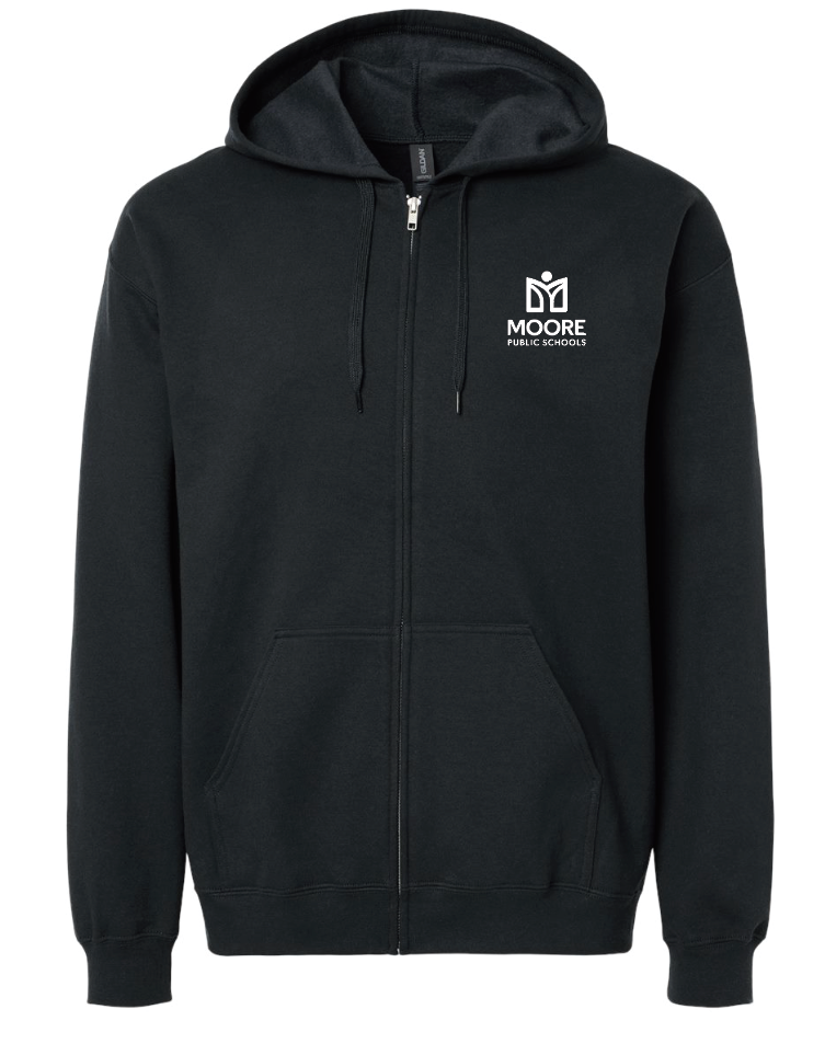 Moore Public Schools "Logo" Softstyle Full Zip Hooded Sweatshirt (black)
