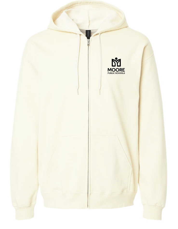 Moore Public Schools "Logo" Softstyle Full Zip Hooded Sweatshirt (off white)