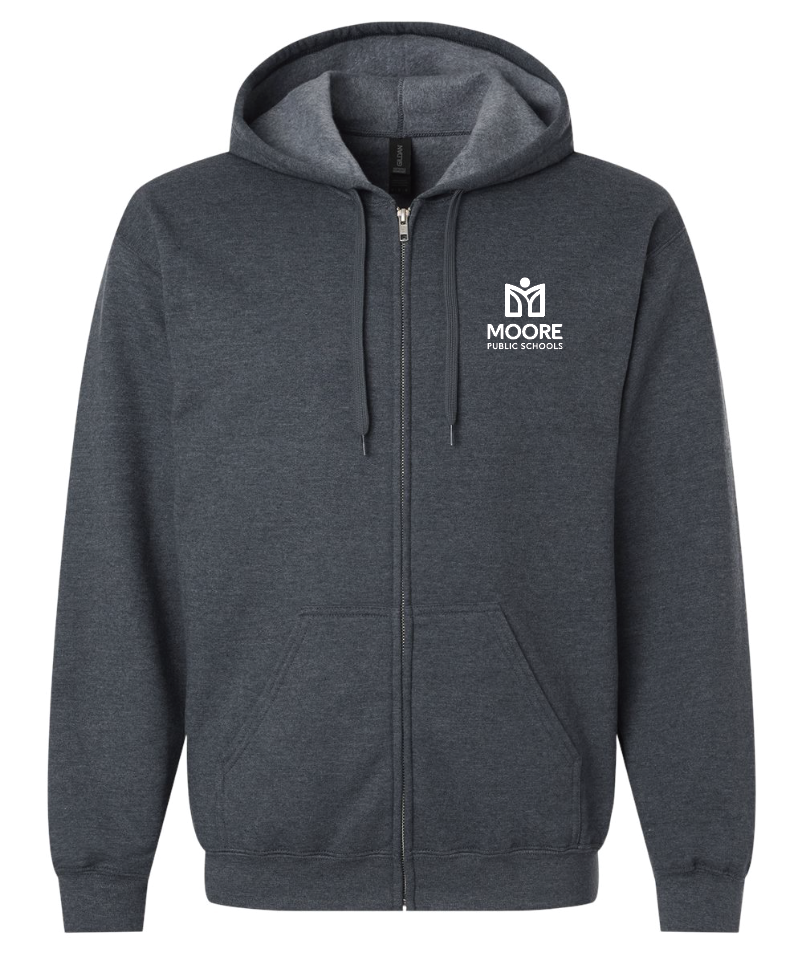 Moore Public Schools "Logo" Softstyle Full Zip Hooded Sweatshirt (heather)