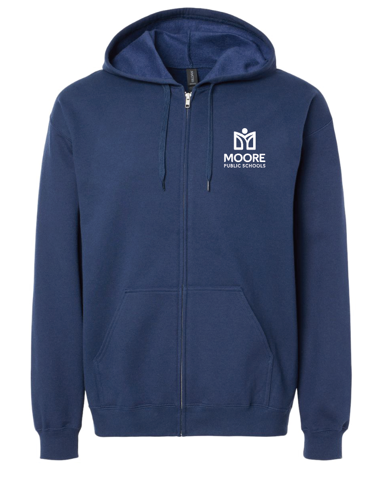 Moore Public Schools "Logo" Softstyle Full Zip Hooded Sweatshirt (navy)
