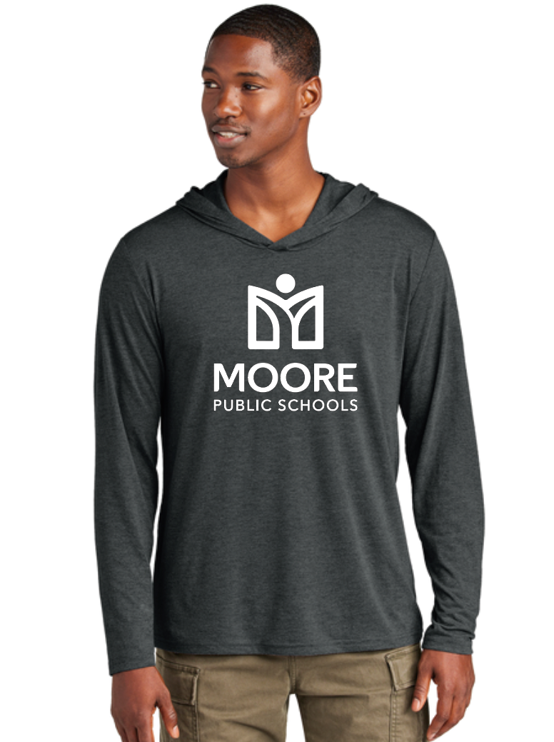 Moore Public Schools "Logo" Tri-blend L/S Hooded Tee (black frost)