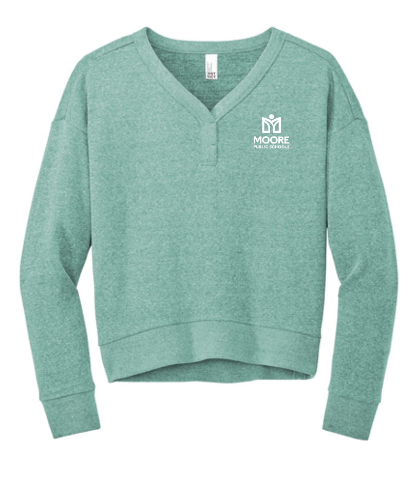 Moore Public Schools "Logo" Women's Tri-blend Fleece V-neck (htr blue)