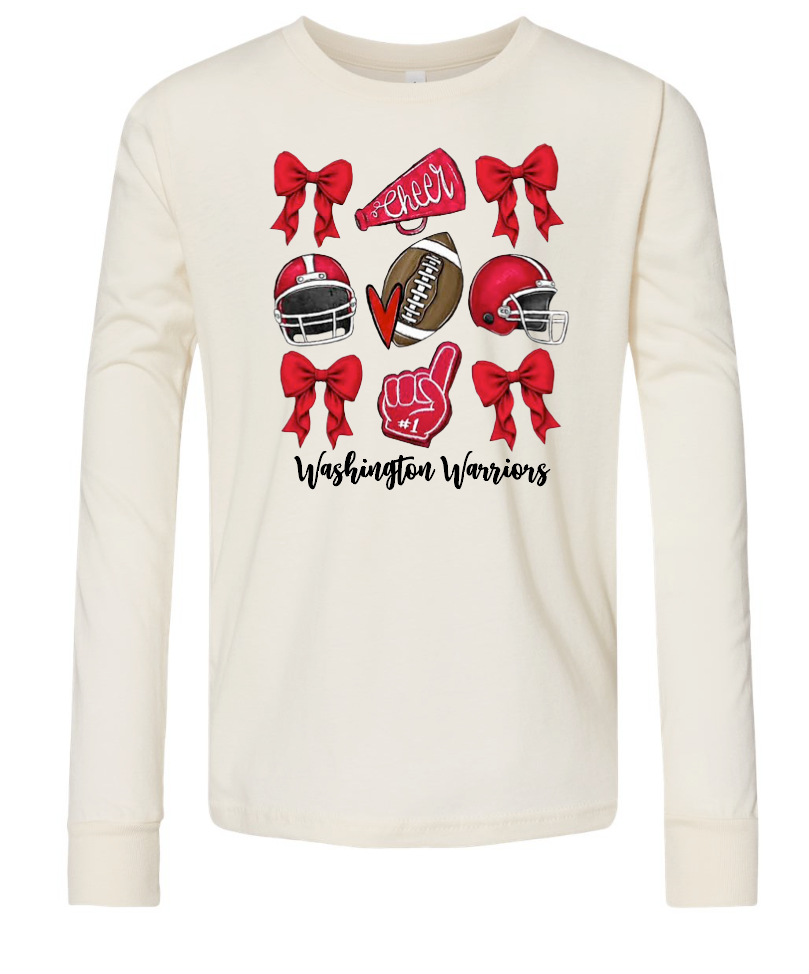 Washington Jr Cheer "Bows" Design L/S T-shirt (natural)
