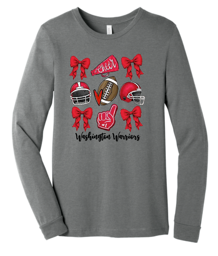 Washington Jr Cheer "Bows" Design L/S T-shirt (dp htr)