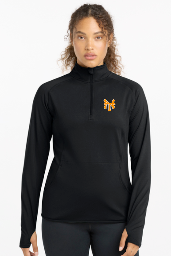 NHS Baseball "NT" Design Women's Moisture Wicking 1/4 Zip Pullover (black)