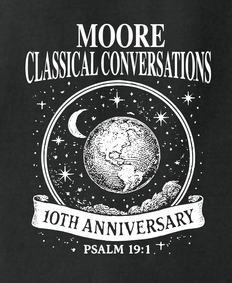 Moore Classical Conversations "10th Anniversary" Design Comfort Colors S/S T-shirt (black)