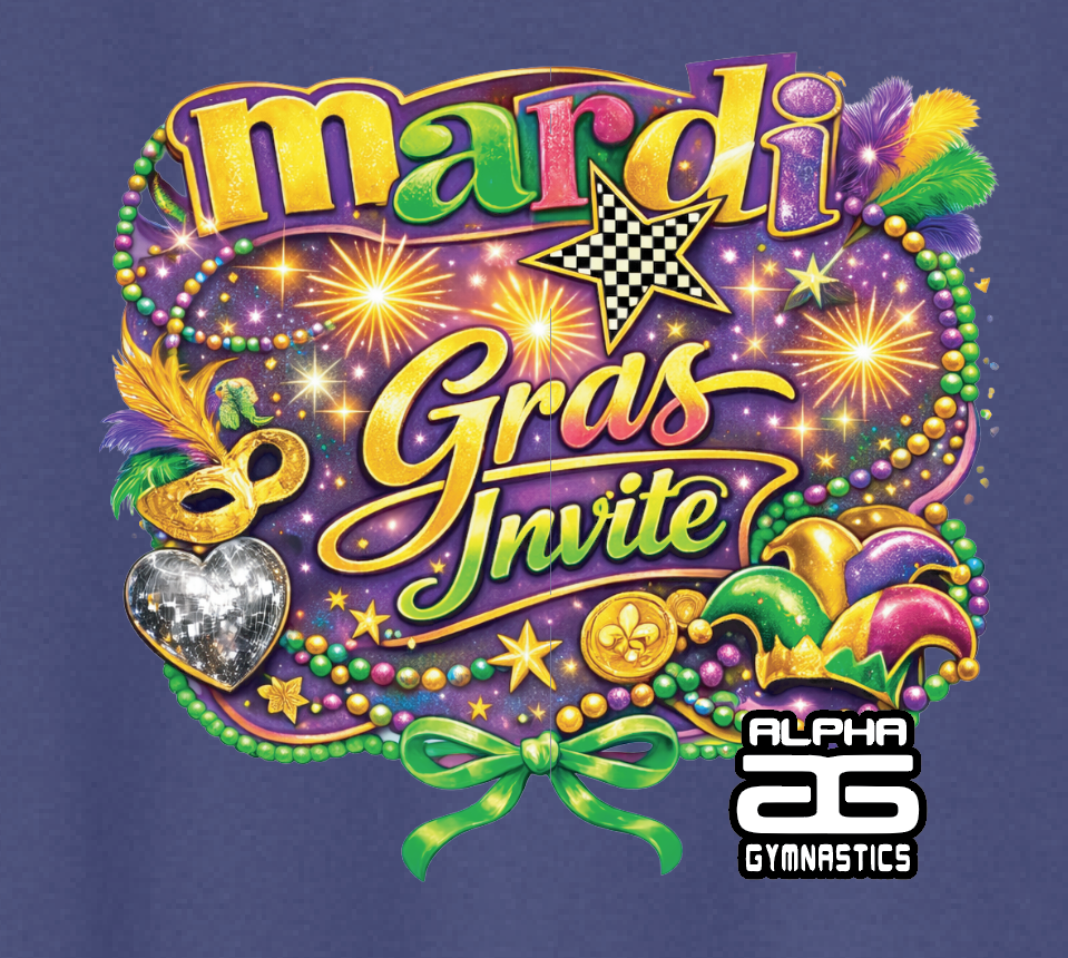 Alpha Gymnastics "Mardi Gras" Design Gildan L/S T-shirt (purple)