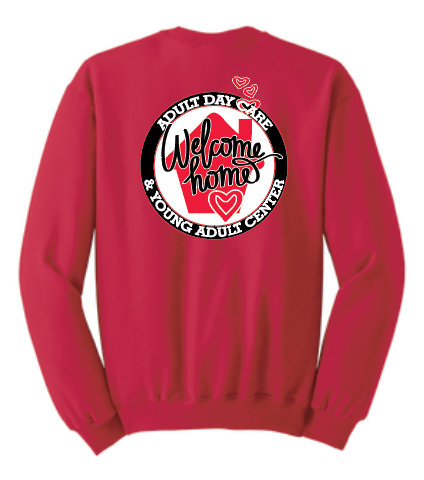 Welcome Home Adult Day Care Crewneck Sweatshirt (red)