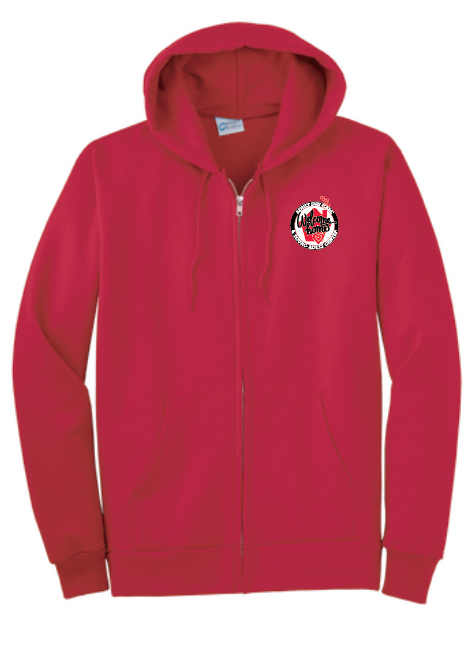 Welcome Home Adult Day Care Zip Hooded Sweatshirt (red)