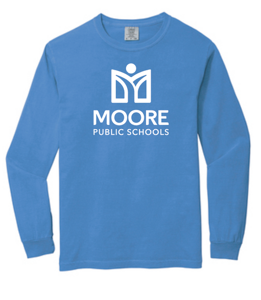 Moore Public Schools "Logo" Comfort Colors: MPS Secondary Palette L/S T-shirt (flo blue)