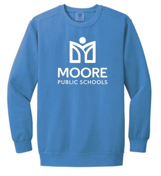 Moore Public Schools "Logo" Comfort Colors: MPS Secondary Palette Crewneck Sweatshirt (flo blue)