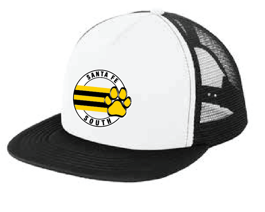 Santa Fe South~Hills ES "Paw" Design Foam Front Trucker Cap (wh/blk)