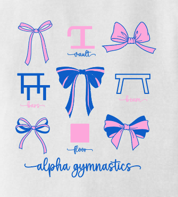 Alpha Gymnastics "Bows" Design S/S T-shirt