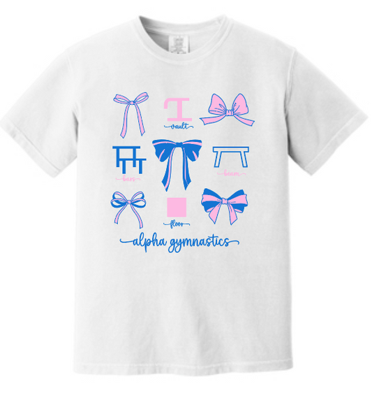 Alpha Gymnastics "Bows" Design S/S T-shirt