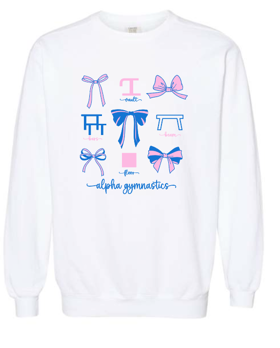 Alpha Gymnastics "Bows" Design Comfort Colors Crewneck Sweatshirt (adult)