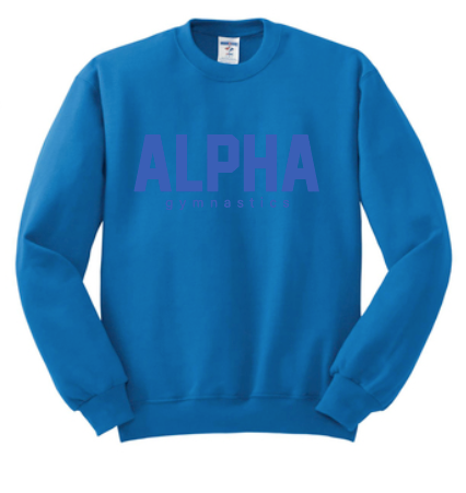 Alpha Gymnastics "Tonal Puff" Design Comfort Colors Crewneck Sweatshirt (flo blue)(adult)