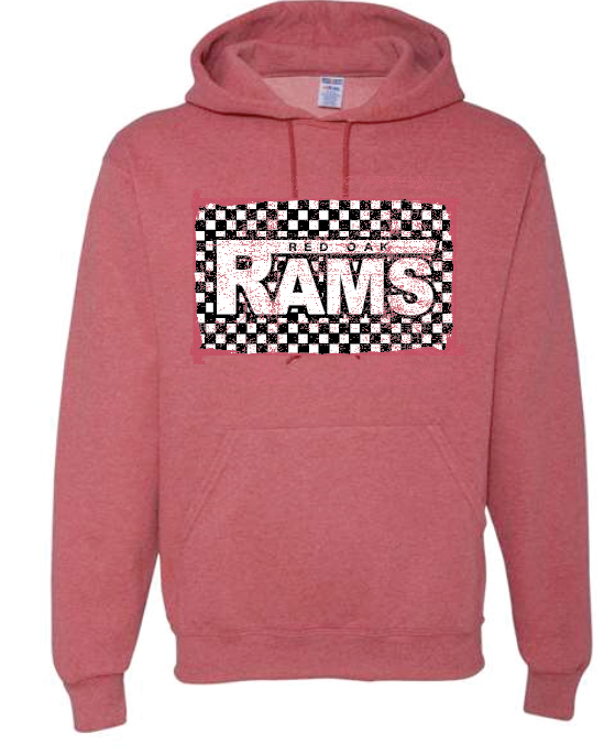 Red Oak "Rams Checkerboard" Design Hooded Sweatshirt