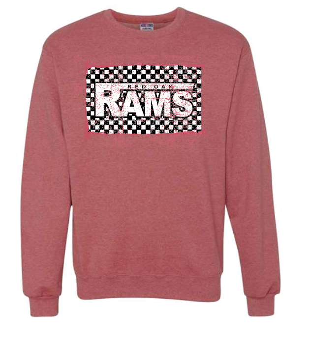 Red Oak "Rams Checkerboard" Design Crewneck Sweatshirt