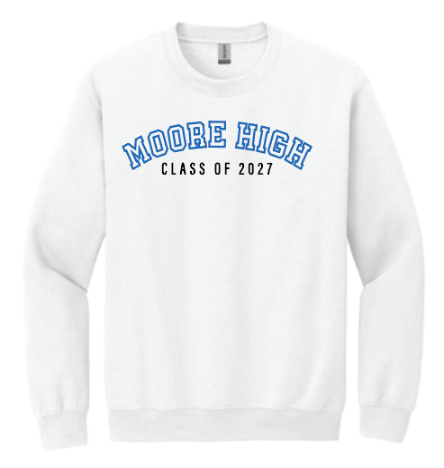 Moore High Sophomores "Arch Moore High" Design Crewneck Sweatshirt (white)