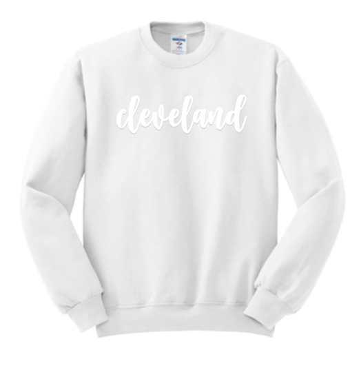 Cleveland "Puff Script" Design Crewneck Sweatshirt (white)(adult)