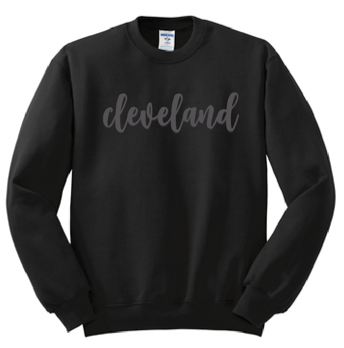 Cleveland "Puff Script" Design Crewneck Sweatshirt (black)(youth)