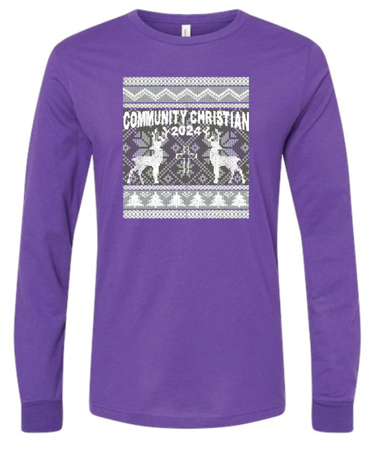 CCS Wrestling Christmas Design L/S T-shirt (youth)(purple)