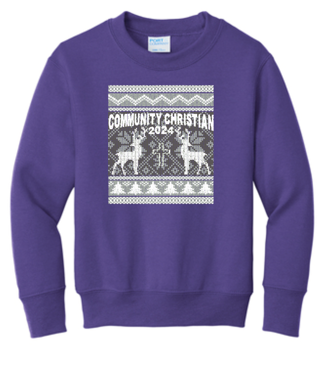 CCS Wrestling Christmas Design Crewneck Sweatshirt (youth)(purple)