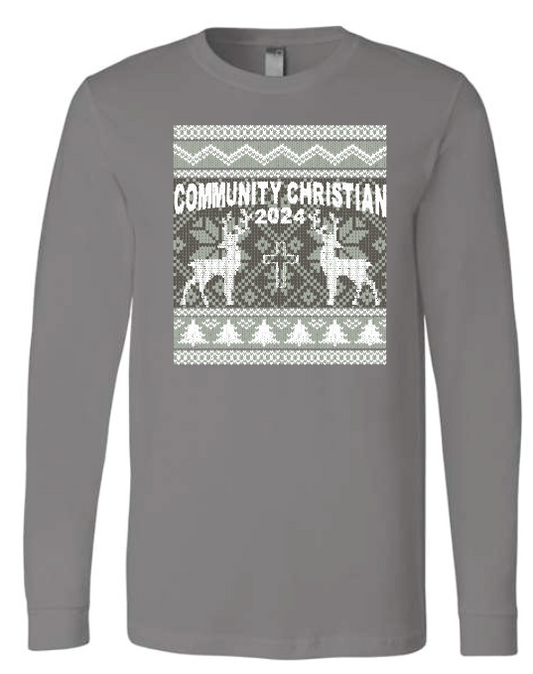 CCS Wrestling Christmas Design L/S T-shirt (youth)(grey)