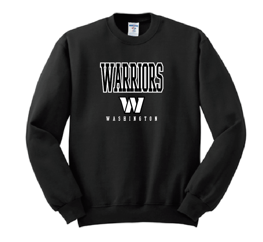 Washington High "Warriors W" Design Crewneck Sweatshirt (black)