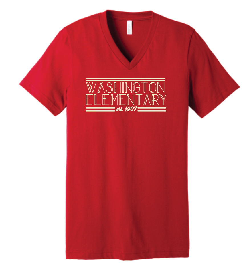Washington (OK) Elementary Staff "Stick Letters" Design BellaCanvas S/S V-Neck T-shirt