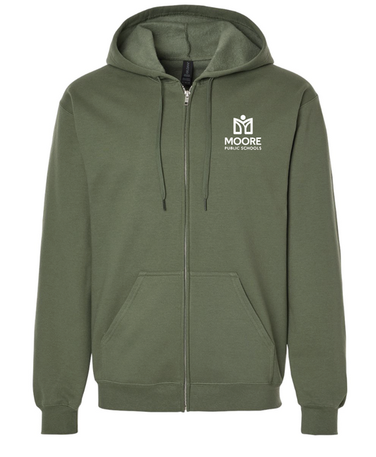Moore Public Schools "Logo" Softstyle Full Zip Hooded Sweatshirt (military)