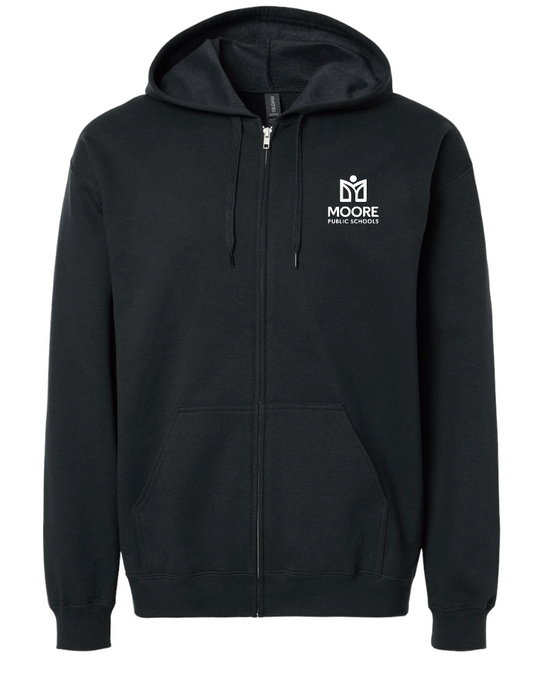 Moore Public Schools "Logo" Softstyle Full Zip Hooded Sweatshirt (black)