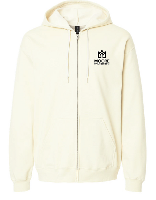 Moore Public Schools "Logo" Softstyle Full Zip Hooded Sweatshirt (off white)