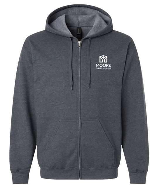 Moore Public Schools "Logo" Softstyle Full Zip Hooded Sweatshirt (heather)