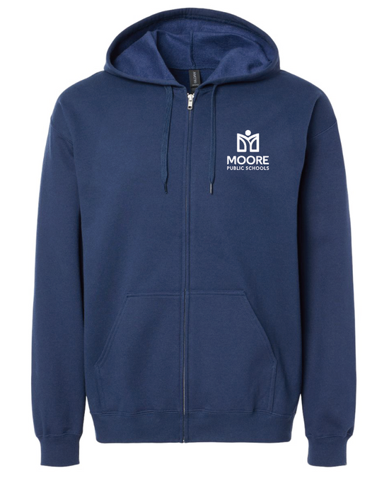 Moore Public Schools "Logo" Softstyle Full Zip Hooded Sweatshirt (navy)
