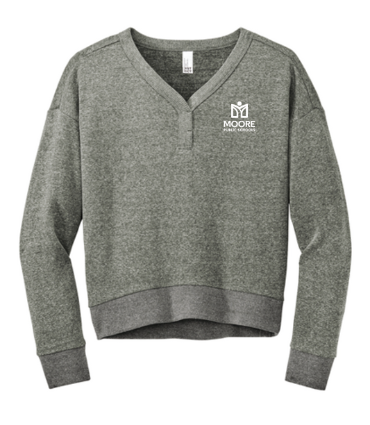 Moore Public Schools "Logo" Women's Tri-blend Fleece V-neck (htr char)