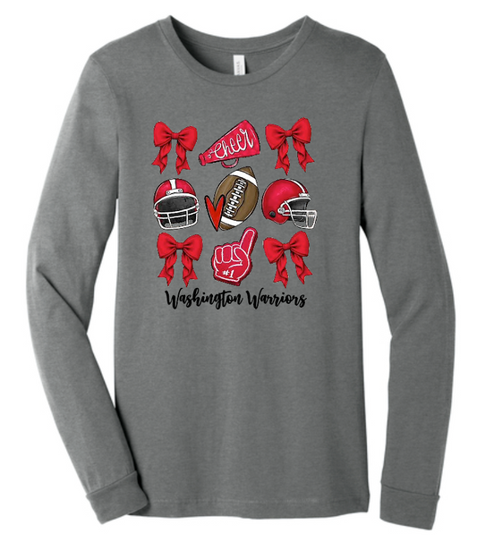 Washington Jr Cheer "Bows" Design L/S T-shirt (dp htr)