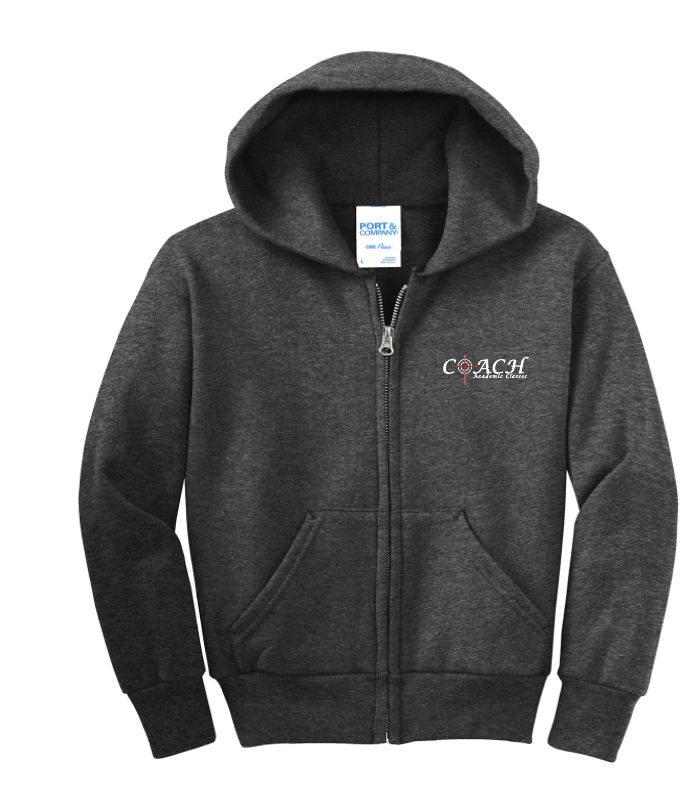 Coach Port & Co Zip Hooded Sweatshirt (drk heather)(youth)