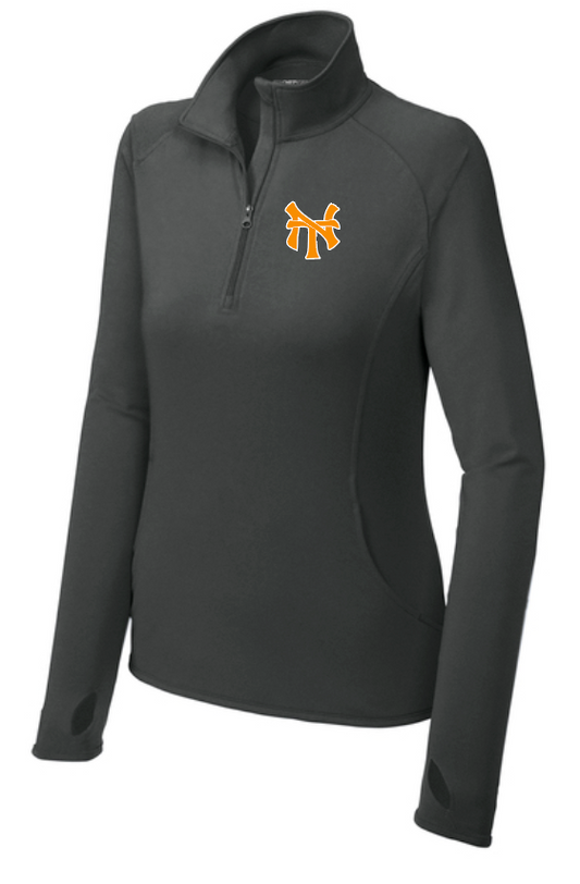 NHS Baseball "NT" Design Women's Moisture Wicking 1/4 Zip Pullover (charcoal grey)