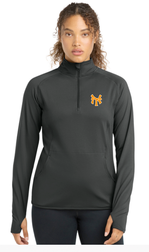 NHS Baseball "NT" Design Women's Moisture Wicking 1/4 Zip Pullover (charcoal grey)